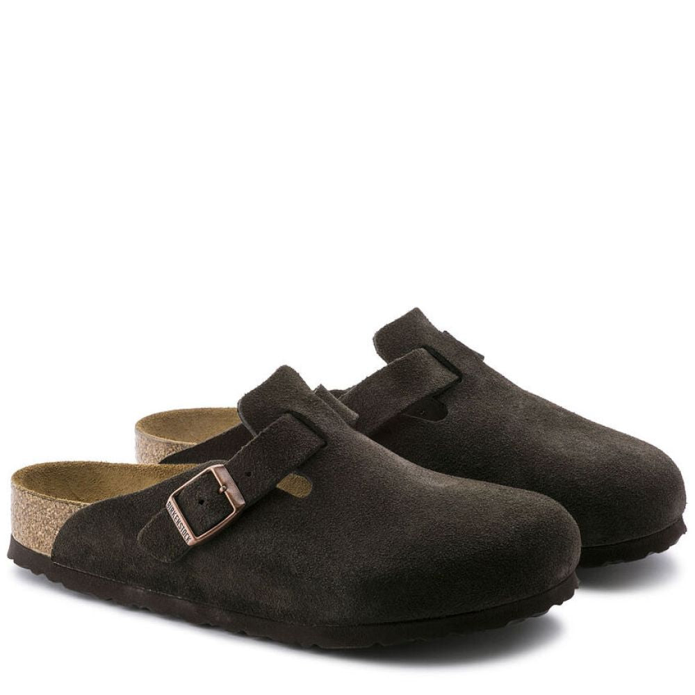 Birkenstock Boston Softbed Suede Leather in Mocha| Getoutsideshoes