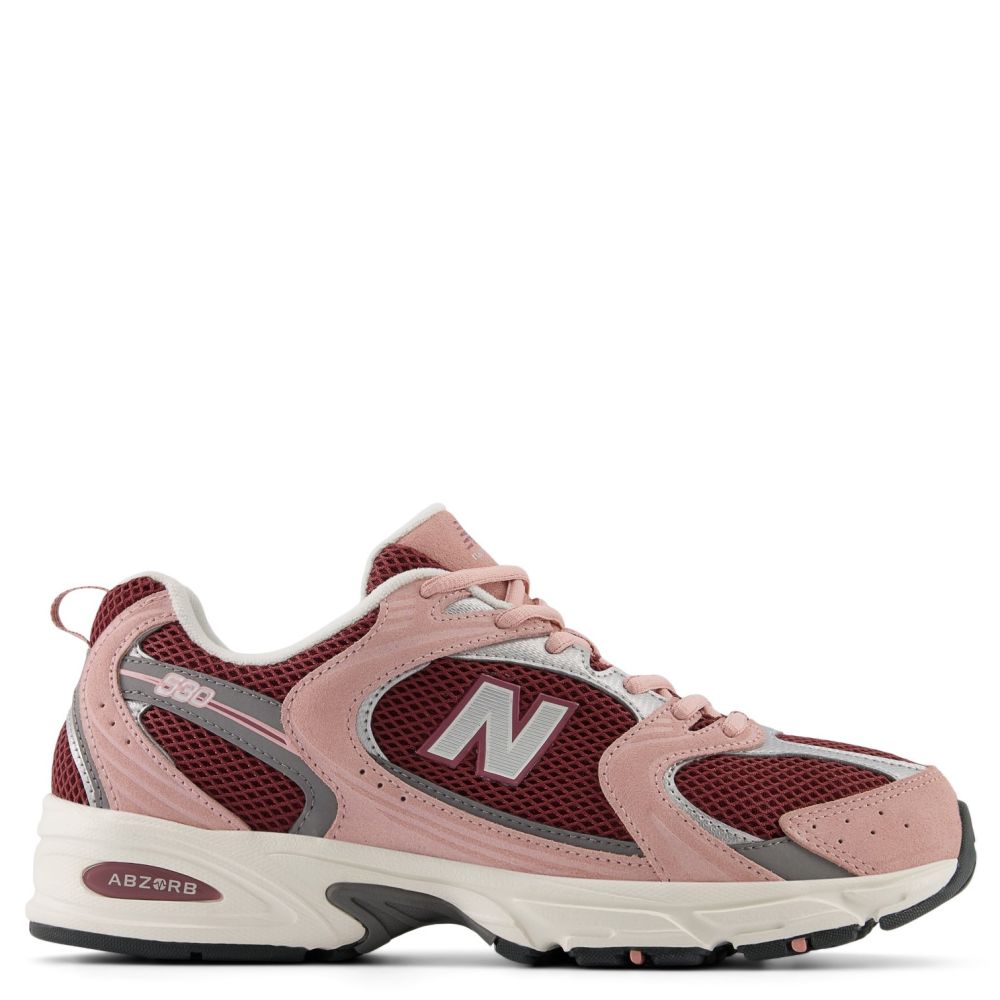 New Balance Women s 530 in Pink Moon with Washed Burgundy Harbor Grey and Macadamia Nut Getoutsideshoes Getoutside Shoes