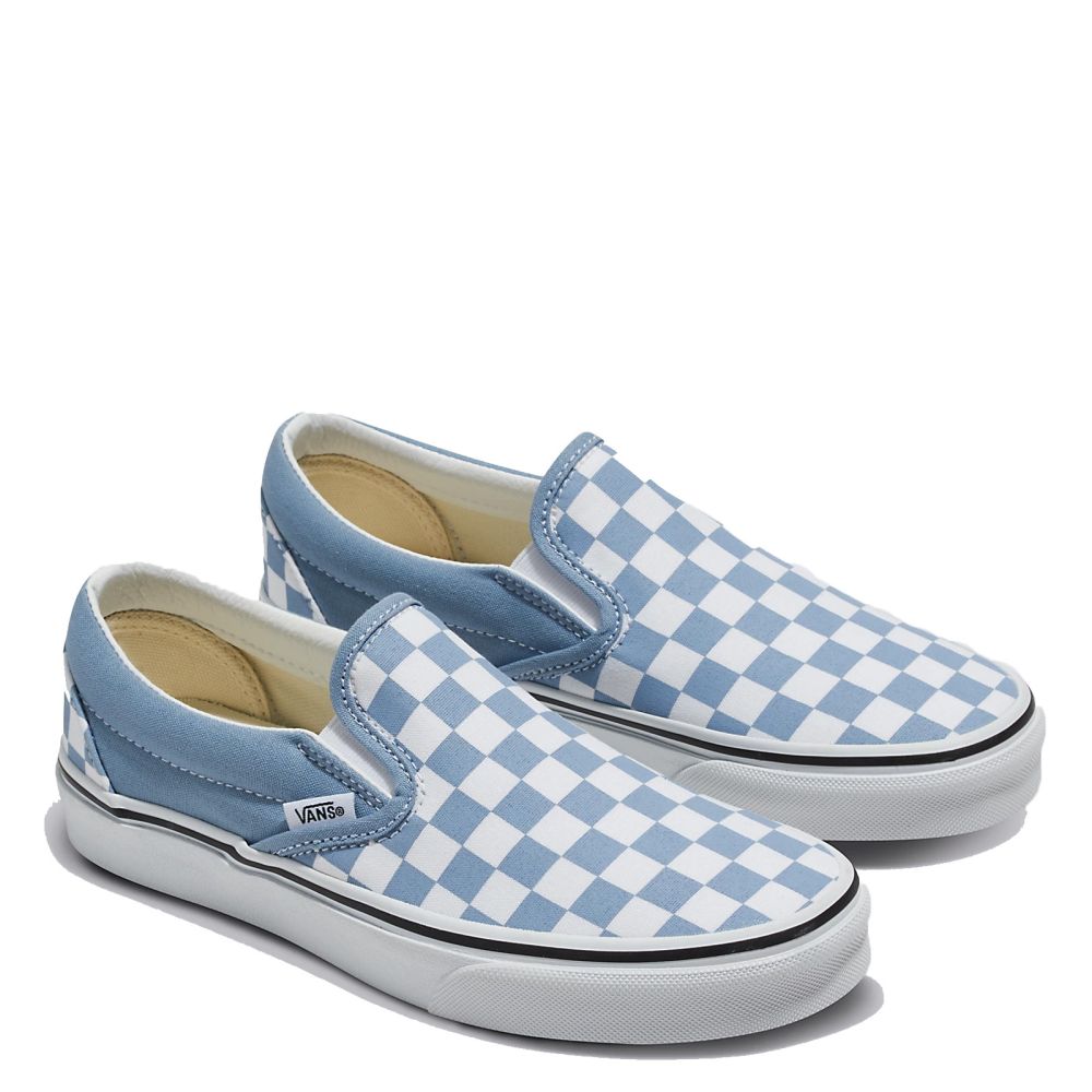 Blue slip on vans with checkered rim hotsell