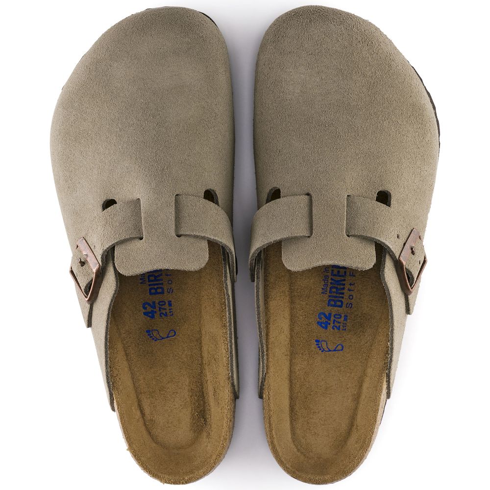 Birkenstock Boston Softbed Suede Leather in Taupe