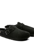 Birkenstock Boston Shearling Suede Leather in Black (Narrow Width)