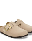 Birkenstock Women's Boston Big Buckle Nubuck Leather in Sandcastle (Narrow Width)