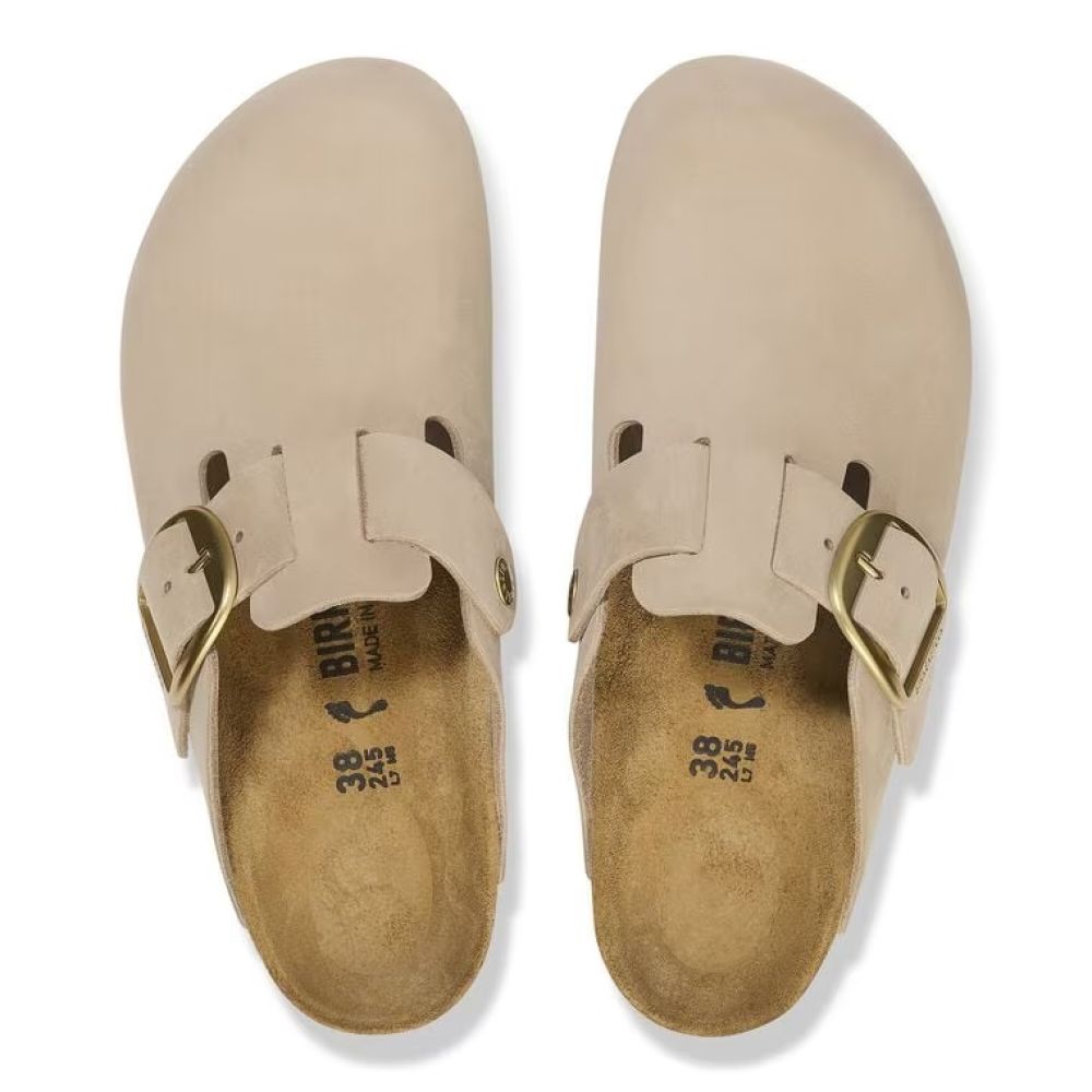 Birkenstock Women&#39;s Boston Big Buckle Nubuck Leather in Sandcastle (Narrow Width)