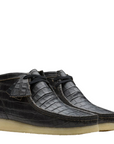 Clarks Men's Wallabee Boot in Black Crocodile Distress