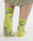 Baggu Crew Sock in Citron Happy