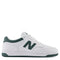 New Balance Women&#39;s 480 in White with Nightwatch Green and Light Aluminum