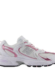 New Balance 530 in White with Pink Sugar and Silver Metallic