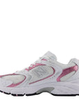 New Balance 530 in White with Pink Sugar and Silver Metallic