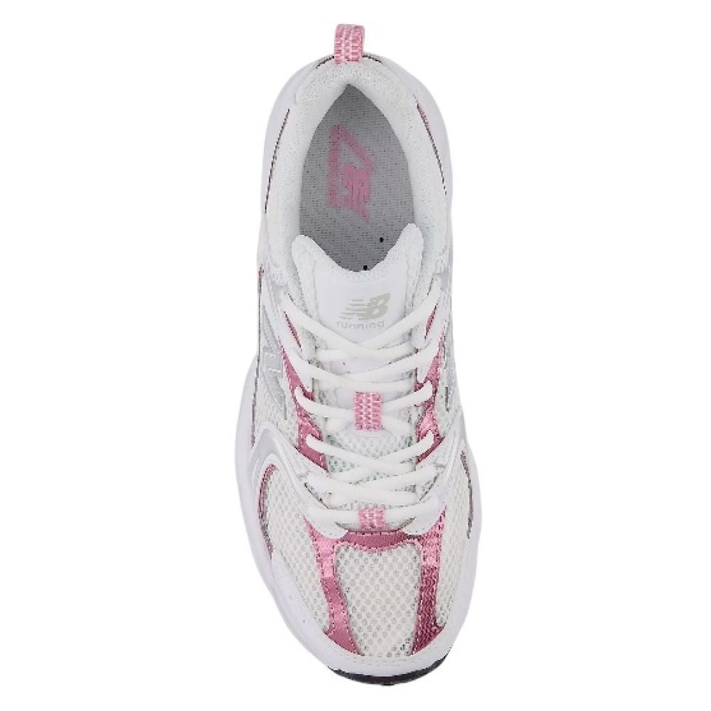 New Balance 530 in White with Pink Sugar and Silver Metallic