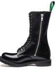 Solovair 14 Eye Zip Platform Derby Boot in Black Hi-Shine