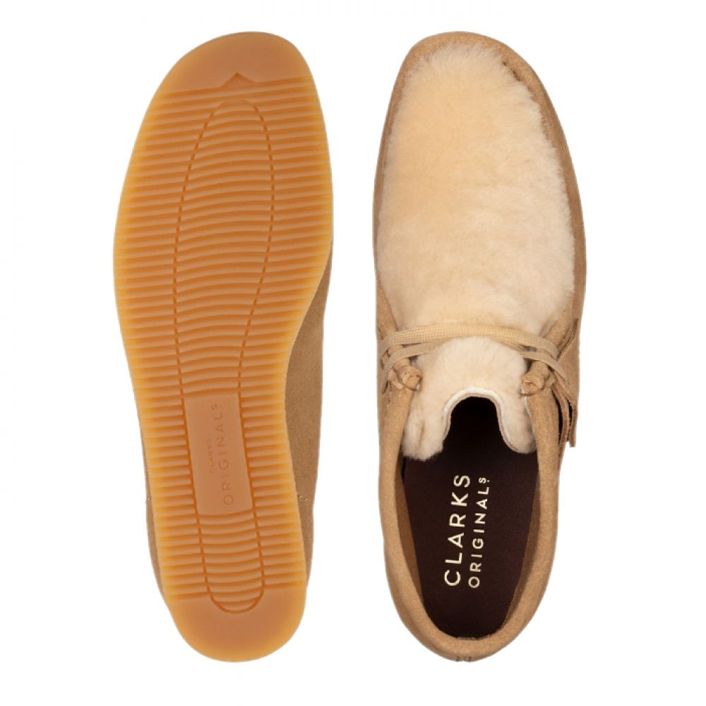 Clarks Women&#39;s Wallabee Wedge in Light Tan Suede