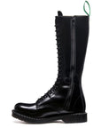 Solovair 20 Eye Zip Derby Boot in Black Hi-Shine