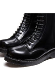 Solovair 20 Eye Zip Derby Boot in Black Hi-Shine